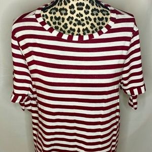 AGNES & DORA WOMEN'S SHORT SLEEVE MAROON & WHITE STRIPE PULLOVER TOP XXL 2XL